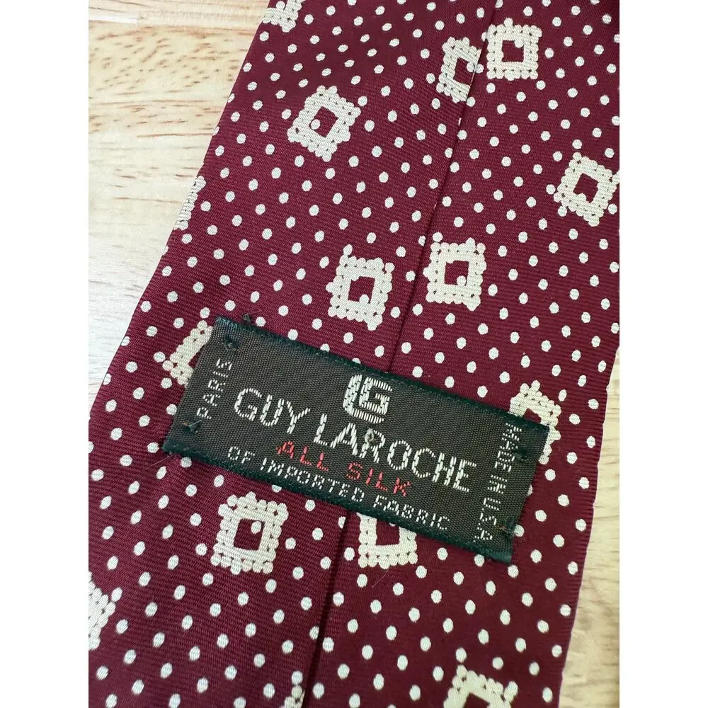Guy Laroche Paris Men's Silk Neck Tie Red Polka Dots & Square JL